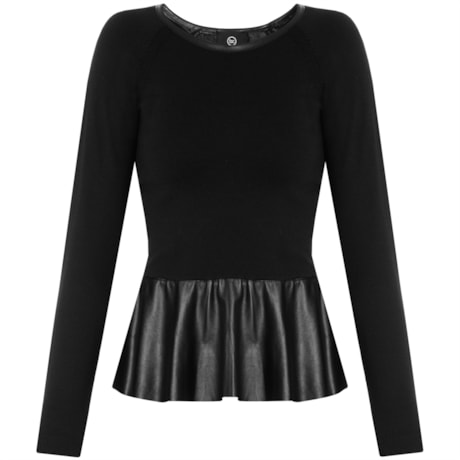 BLUSA TRICOT MODAL DETALHE COURO - PRETO BLUSA TRICOT MODAL DETALHE COURO - PRETO