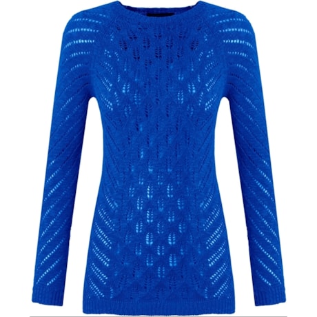 BLUSA TRICOT TRAMAS ABERTAS LISTRAS VAZADAS - AZUL