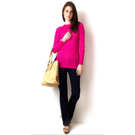 BLUSA TRICOT TRAMAS ABERTAS LISTRAS VAZADAS - BRANCO BLUSA TRICOT TRAMAS ABERTAS LISTRAS VAZADAS - BRANCO