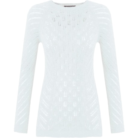 BLUSA TRICOT TRAMAS ABERTAS LISTRAS VAZADAS - BRANCO BLUSA TRICOT TRAMAS ABERTAS LISTRAS VAZADAS - BRANCO
