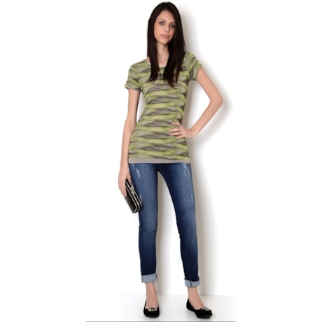 BLUSA TULE ESTAMPADO DUPLA M/C ABSTRATO ROSE M - MILITAR