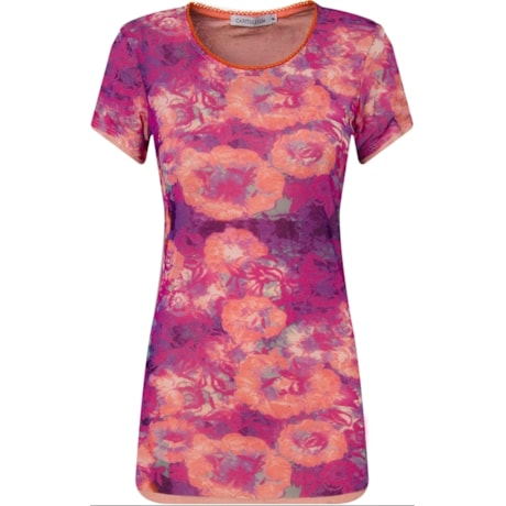 BLUSA TULE ESTAMPADO DUPLA M/C ABSTRATO ROSE M - ROSA