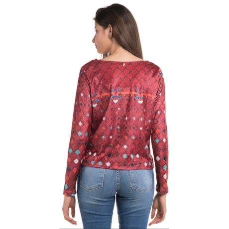 BLUSA VELUDO CANTÃO SILK AZULEJARIA - VERMELHO