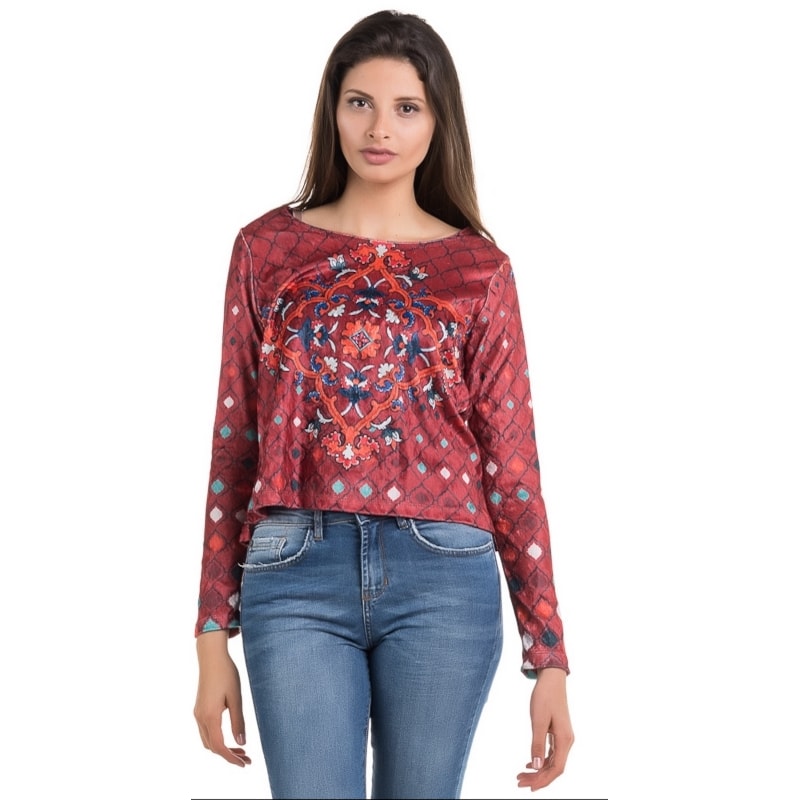 BLUSA VELUDO CANTÃO SILK AZULEJARIA - VERMELHO