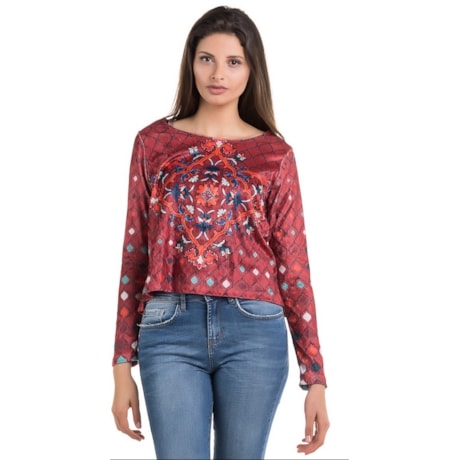 BLUSA VELUDO CANTÃO SILK AZULEJARIA - VERMELHO BLUSA VELUDO CANTÃO SILK AZULEJARIA - VERMELHO