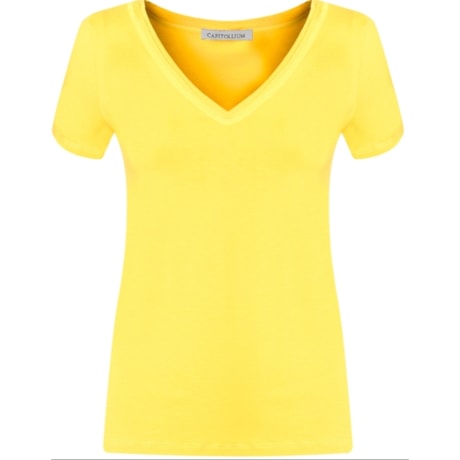 BLUSA VISCO DECOTE V GOLA COLOCADA - AMARELO
