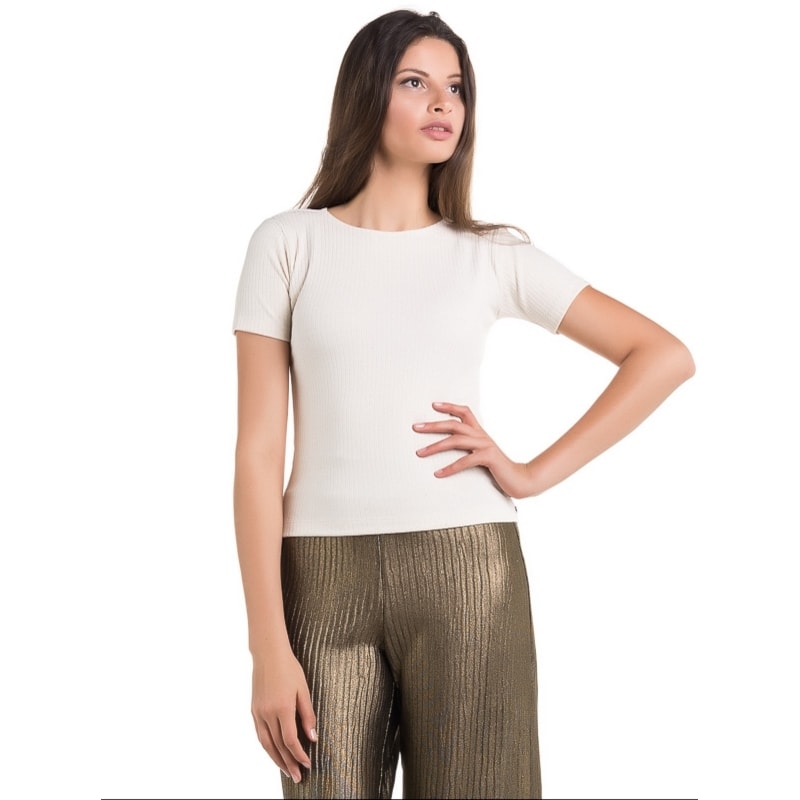 BLUSA WALK TREND CANELADA BÁSICA. - BEGE