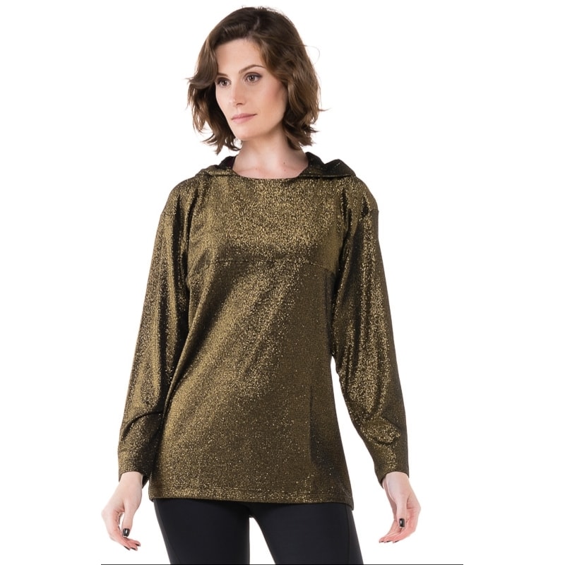 BLUSA WALK TREND EM LUREX COM CAPUZ - DOURADO