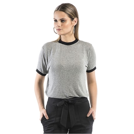 BLUSA WALK TREND  GOLA RIBANA - CINZA BLUSA WALK TREND  GOLA RIBANA - CINZA