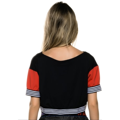 BLUSA WALK TRENDY  CROPPED MANGA CURTA - PRETO