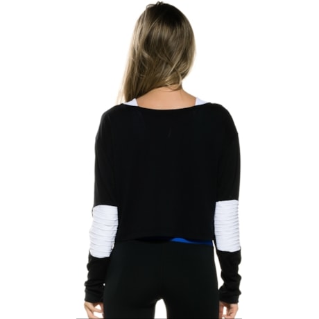 BLUSA WALK TRENDY  CROPPED MANGA LONGA - PRETO