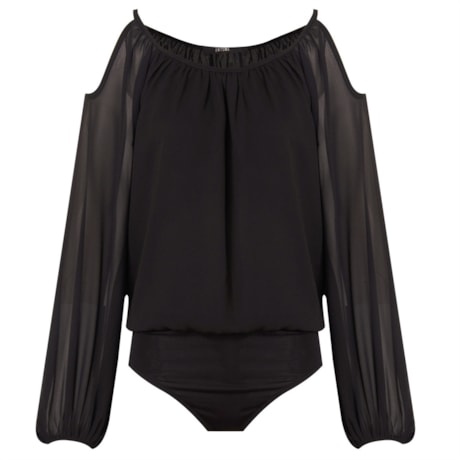 BODY M/L DETALHE OMBRO VAZADO EM SHIFFON - PRETO