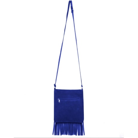 BOLSA EM CAMURÇA FRANJA E REBITE FRENTE - AZUL