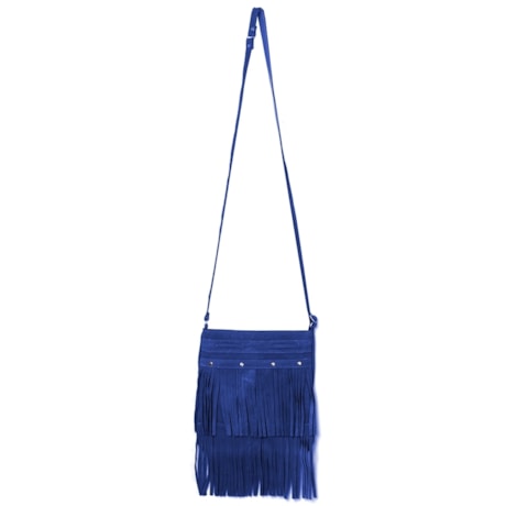BOLSA EM CAMURÇA FRANJA E REBITE FRENTE - AZUL