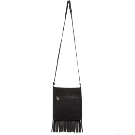 BOLSA EM CAMURÇA FRANJA E REBITE FRENTE - PRETO