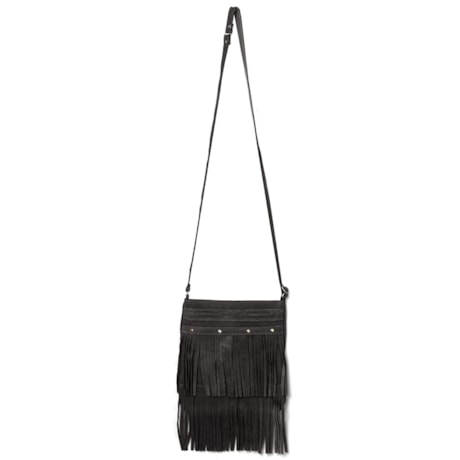 BOLSA EM CAMURÇA FRANJA E REBITE FRENTE - PRETO