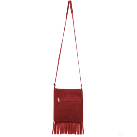 BOLSA EM CAMURÇA FRANJA E REBITE FRENTE - VERMELHO