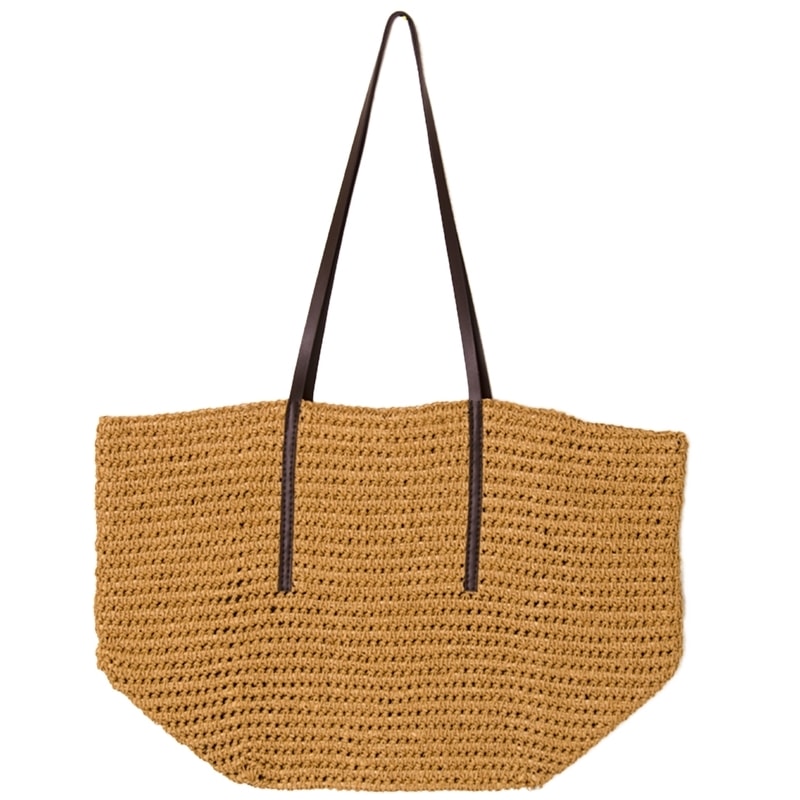 BOLSA PALHA GRANDE COM ALÇAS FINAS - - CARAMELO