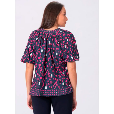 BORDA BARROCA - BLUSA CYBER CUBOS COM AMARRAÇÃO MANGA 3/4