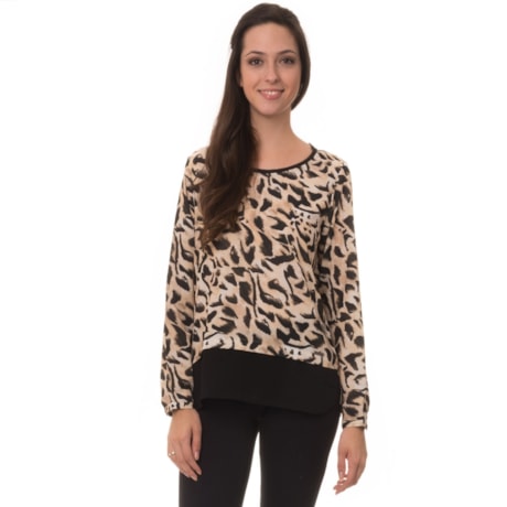 BORDA BARROCA - BLUSA ESTAMPA ONÇA COM DETALHES - BEGE BORDA BARROCA - BLUSA ESTAMPA ONÇA COM DETALHES - BEGE