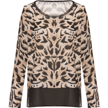 BORDA BARROCA - BLUSA ESTAMPA ONÇA COM DETALHES - BEGE BORDA BARROCA - BLUSA ESTAMPA ONÇA COM DETALHES - BEGE