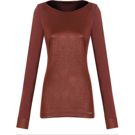 BORDA BARROCA - BLUSA MALHA DECOTE CANOA FRENTE SILK - CAFÉ