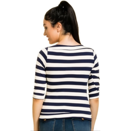 BORDA BARROCA - BLUSA MALHA LITRAS M 3/4 DUNAS - MARINHO