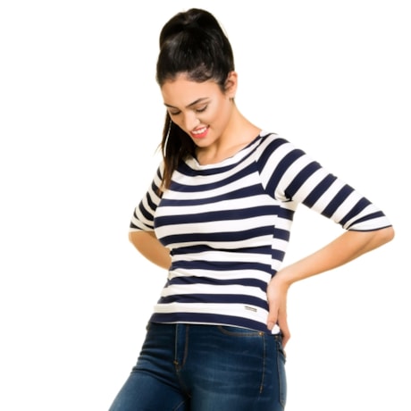 BORDA BARROCA - BLUSA MALHA LITRAS M 3/4 DUNAS - MARINHO BORDA BARROCA - BLUSA MALHA LITRAS M 3/4 DUNAS - MARINHO