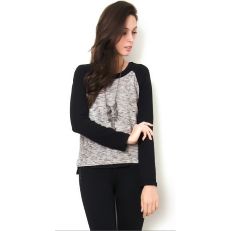 BORDA BARROCA - BLUSA MOLETON TEAR MANGA RAGLAN - PRETO