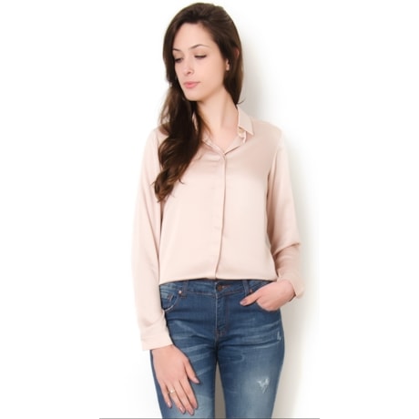 BORDA BARROCA - CAMISA BASICA CREPE BOTAO EMBUTIDO - BEGE