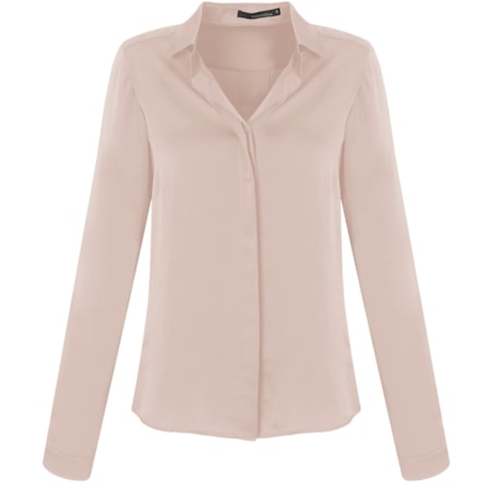 BORDA BARROCA - CAMISA BASICA CREPE BOTAO EMBUTIDO - BEGE
