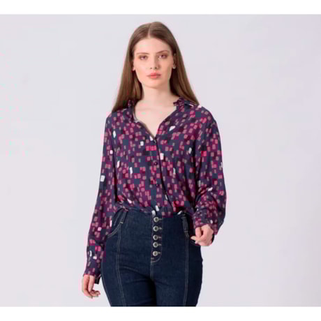 BORDA BARROCA - CAMISA VISCOSE ESTAMPA CUBOS BORDA BARROCA - CAMISA VISCOSE ESTAMPA CUBOS