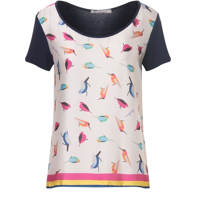 BORDA BARROCA - T-SHIRT COM FRENTE ESTAMPA PÁSSAROS - OFF WHITE