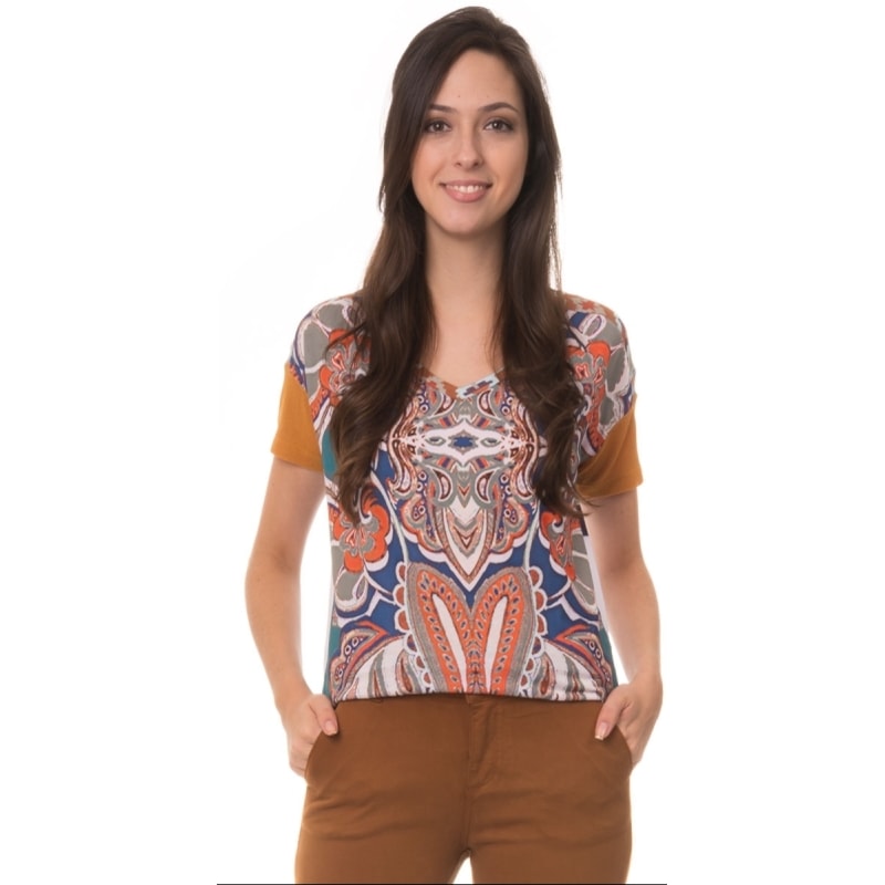 BORDA BARROCA - T-SHIRT MALHA BOHO PLUS - LARANJA