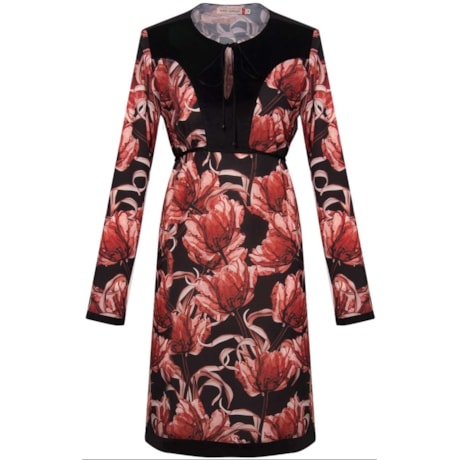BORDA BARROCA - VESTIDO CURTO ESTAMPA MAXI PAPOULA - PRETO BORDA BARROCA - VESTIDO CURTO ESTAMPA MAXI PAPOULA - PRETO