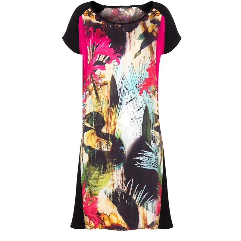 BORDA BARROCA - VESTIDO ESTAMPADO C/ RECORTES LISO AÇUCENA - PINK