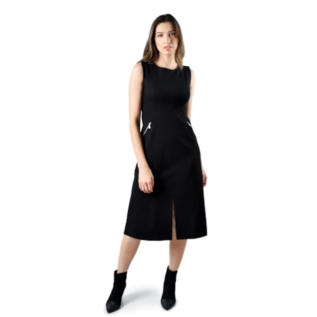 BORDA BARROCA - VESTIDOS MIDI DOUBLE COM ZIPER E RECORTES PRETO BORDA BARROCA - VESTIDOS MIDI DOUBLE COM ZIPER E RECORTES PRETO