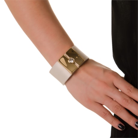 BRACELETE EM COURO COM STRASS GRANDE JONES - GELO