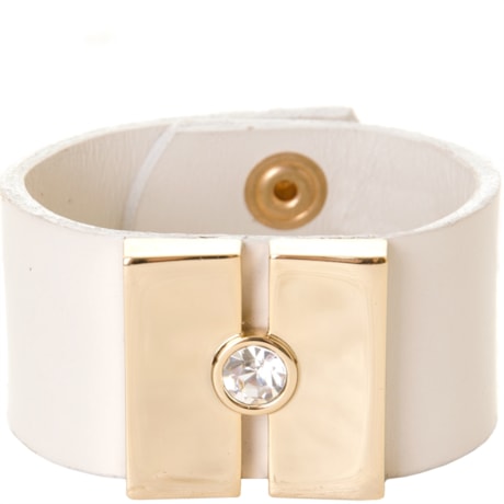 BRACELETE EM COURO COM STRASS GRANDE JONES - GELO