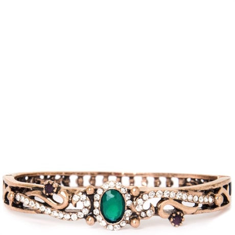 BRACELETE FINO STRASS E PEDRA CENTRAL - VERDE