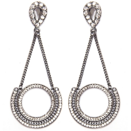 BRINCO BASE GOTA CRISTAL STRASS COM PLACA EM METAL - PRATA VELHA