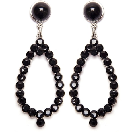 BRINCO BASE RESINA COM PINGENTE EM GOTA TRABALHADA E CRISTAIS - PRETO