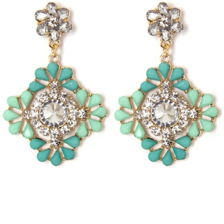 BRINCO FLOR COM CRISTAL - VERDE ÁGUA
