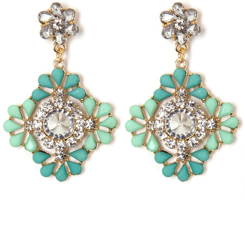 BRINCO FLOR COM CRISTAL - VERDE ÁGUA