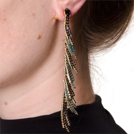 BRINCO LONGO STRASS BICOLOR ESCAMA - AZUL CLARO