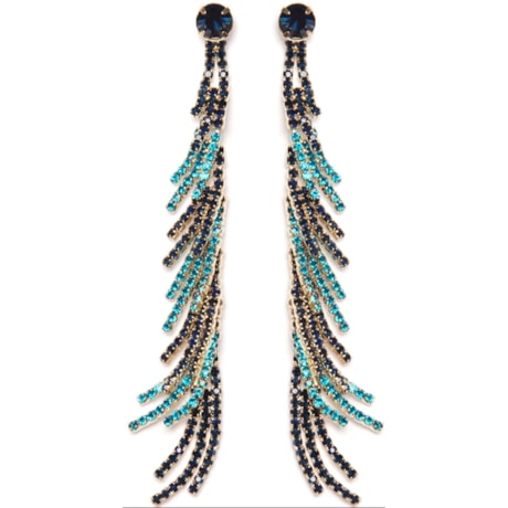 BRINCO LONGO STRASS BICOLOR ESCAMA - AZUL CLARO