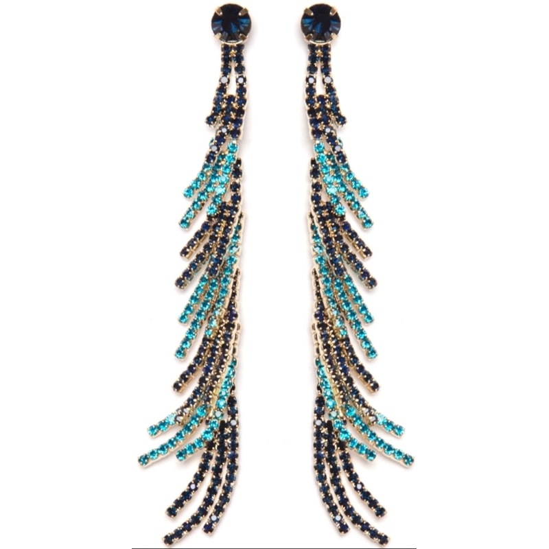 BRINCO LONGO STRASS BICOLOR ESCAMA - AZUL CLARO