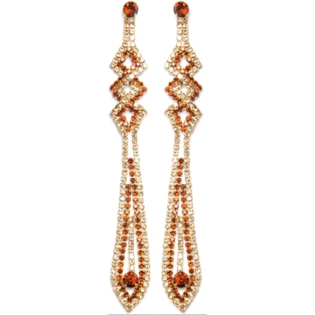 BRINCO LONGO STRASS BICOLOR TRIANGULOS - OURO