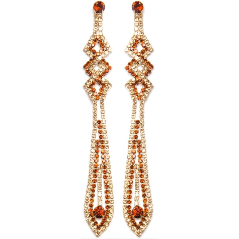 BRINCO LONGO STRASS BICOLOR TRIANGULOS - OURO