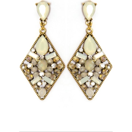 BRINCO LOSANGO PEDRAS E STRASS - OFF WHITE